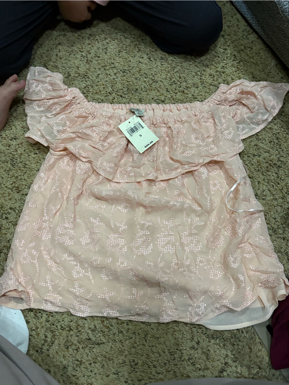 Lucky Brand Blush Pink Sheer Off-Shoulder Chemise